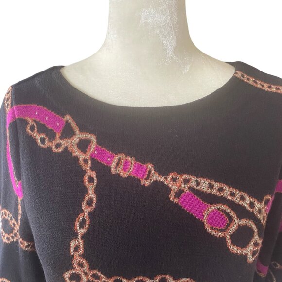 Chico's women's size 0 black pink and gold long sleeve stretchy sweater pullover - Picture 5 of 8